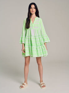 Ella Long Sleeves Short Dress - Green/White