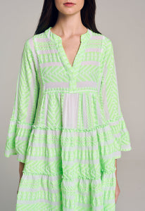 Ella Long Sleeves Short Dress - Green/White