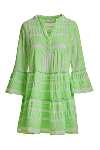 Ella Long Sleeves Short Dress - Green/White