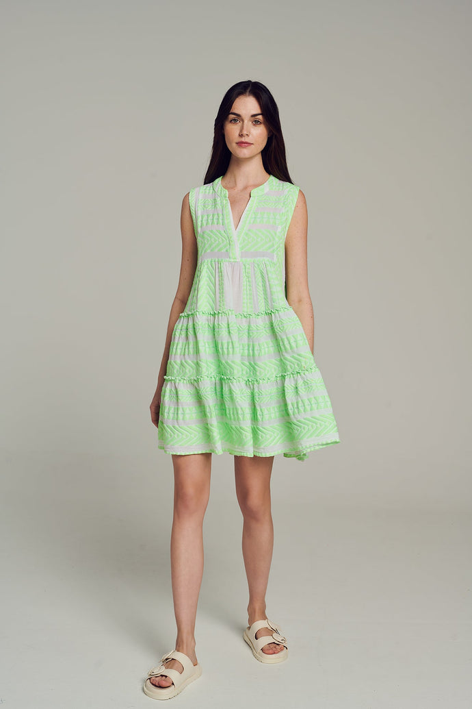Ella Sleeveless Short Dress - Green/White