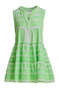 Ella Sleeveless Short Dress - Green/White