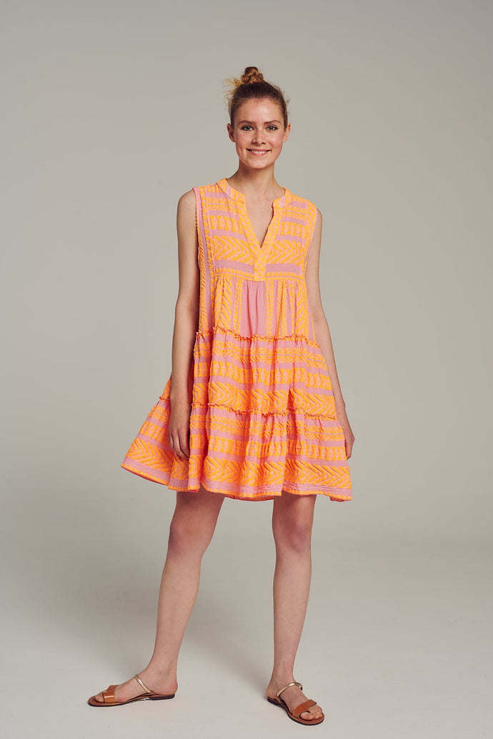 Ella Sleeveless Short Dress - Orange/Pink