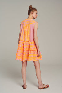 Ella Sleeveless Short Dress - Orange/Pink