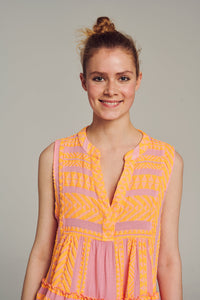 Ella Sleeveless Short Dress - Orange/Pink