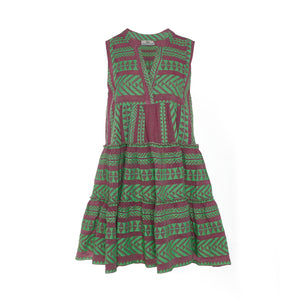 Ella Sleeveless Short Dress - Green/Fushia