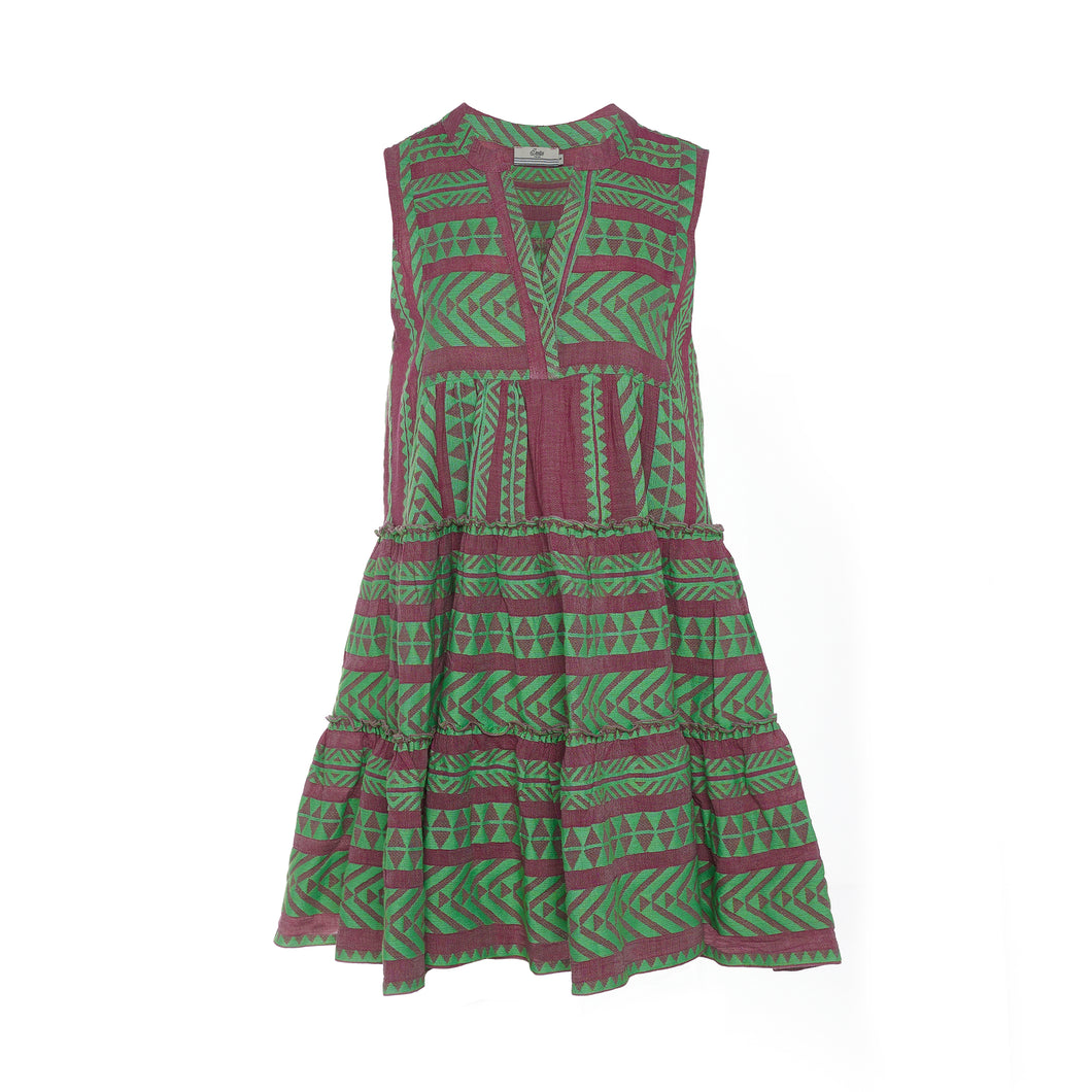Ella Sleeveless Short Dress - Green/Fushia GRFUR144