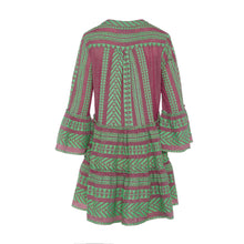Load image into Gallery viewer, Ella Long Sleeves Short Dress - Green/Fushia GRFUR144
