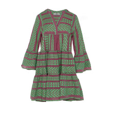 Load image into Gallery viewer, Ella Long Sleeves Short Dress - Green/Fushia GRFUR144
