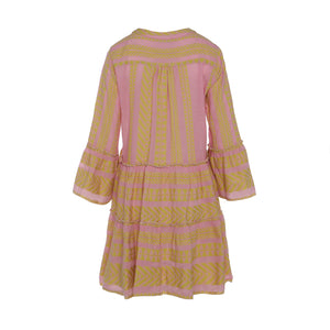 Ella Long Sleeves Short Dress - Yellow/Pink YEPIR144