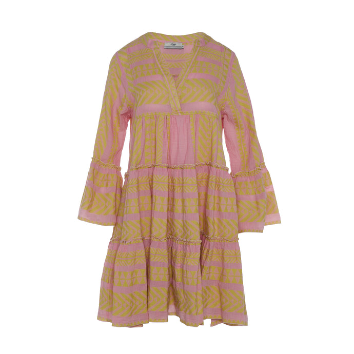 Ella Long Sleeves Short Dress - Yellow/Pink