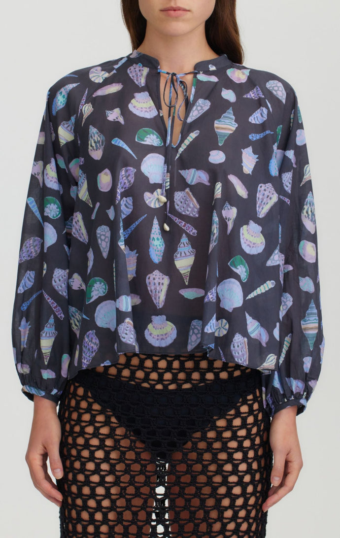 Palm Desert Blouse - Midnight Shell Print