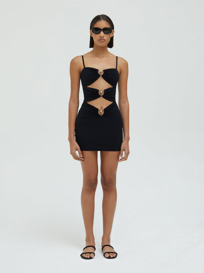 Pierced Orbit Mini Dress - Black