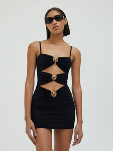 Pierced Orbit Mini Dress - Black