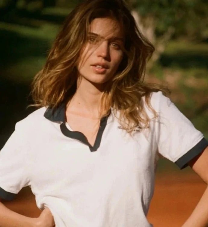 Hotel du Cap Cursive Terry Polo - White/Navy