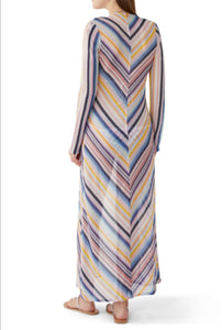 Long Cover Up - Multicolor Blue Stripes