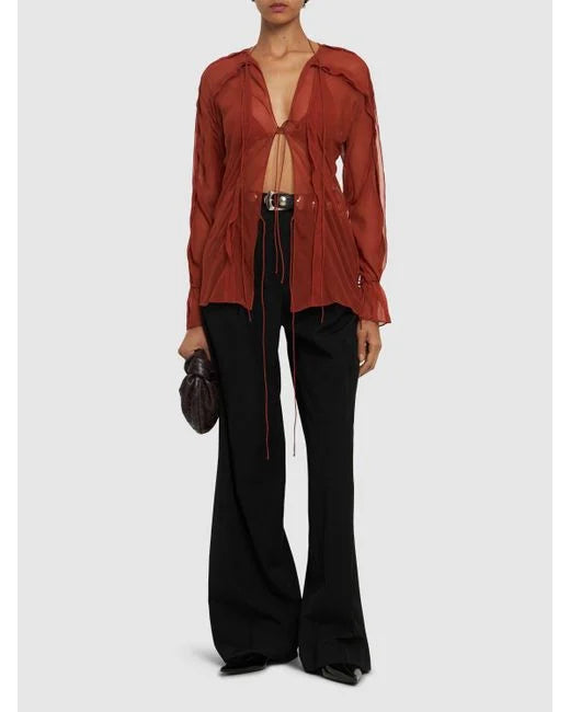 Floating Sheer Lapped Shirt - Brick