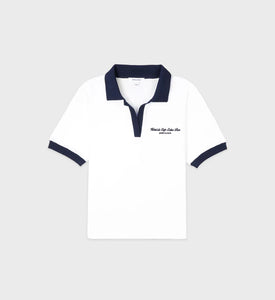 Hotel du Cap Cursive Terry Polo - White/Navy