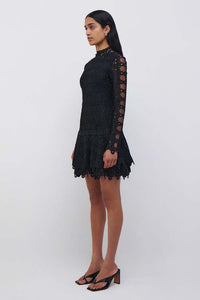 Joy Guipure Lace LS Mini Dress - Black