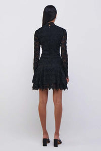 Joy Guipure Lace LS Mini Dress - Black