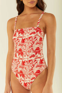 Strapless One Piece - Red Palm Scene