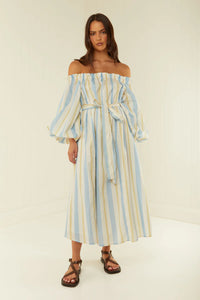 Sicily Dress - Blue Yellow Stripe