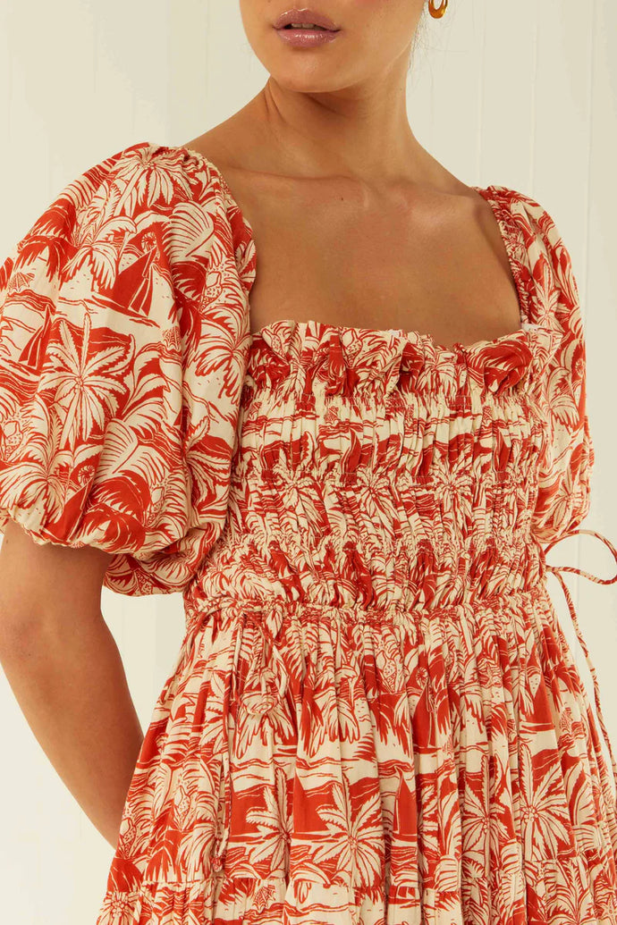 Kub Dress - Red Palm Scene