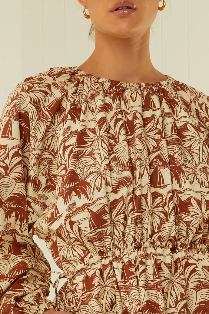 Nova Dress - Brown Palm Scene