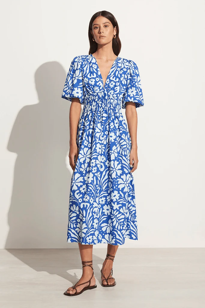 Agnata Midi Dress - Sidra Floral Print - Blue