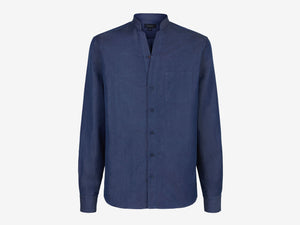 Fish Tail Shirt Cotton and Hemp Denim Henley Shirt - Mid Blue