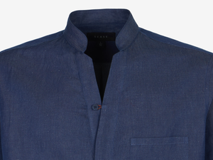 Fish Tail Shirt Cotton and Hemp Denim Henley Shirt - Mid Blue