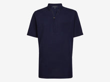 Load image into Gallery viewer, Fish Tail Short Cotton Piqué Short Sleeve Henley Shirt - Navy Blue
