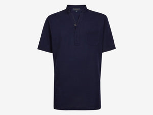 Fish Tail Short Cotton Shirt - Navy Blue