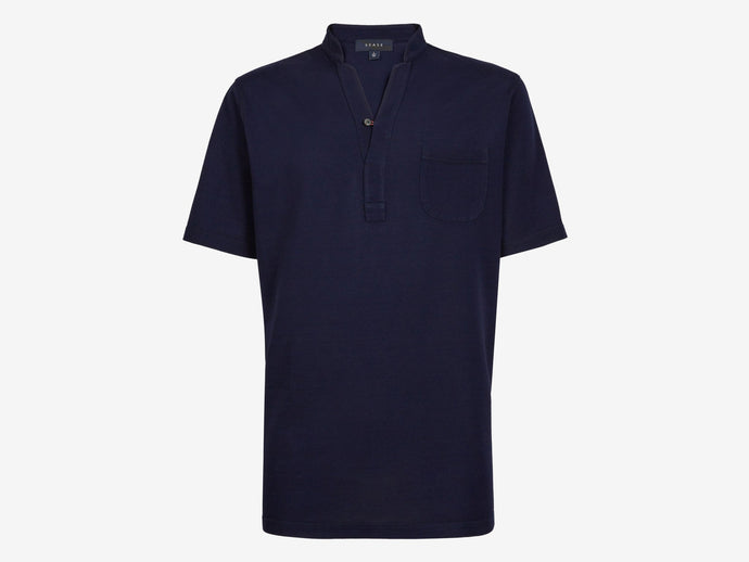 Fish Tail Short Cotton Shirt - Navy Blue