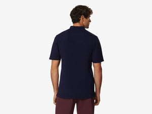 Fish Tail Short Cotton Piqué Short Sleeve Henley Shirt - Navy Blue