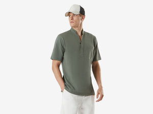 Fish Tail Short Cotton Piqué Short Sleeve Henley Shirt - Sage Green