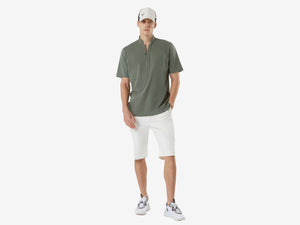 Fish Tail Short Cotton Piqué Short Sleeve Henley Shirt - Sage Green