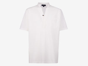 Fish Tail Short Cotton Piqué Short Sleeve Henley Shirt - White