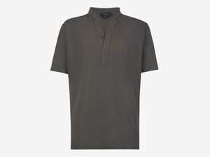 Fish Tail Short Cotton Piqué Short Sleeve Henley Shirt - Graphite