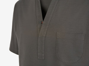 Fish Tail Short Cotton Piqué Short Sleeve Henley Shirt - Graphite