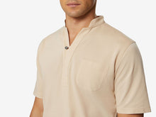 Load image into Gallery viewer, Fish Tail Short Cotton Piqué Short Sleeve Henley Shirt - Beige
