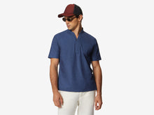 Load image into Gallery viewer, Fish Tail Short Cotton Piqué Short Sleeve Henley Shirt - Mid Blue
