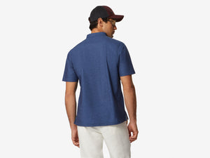 Fish Tail Short Cotton Piqué Short Sleeve Henley Shirt - Mid Blue