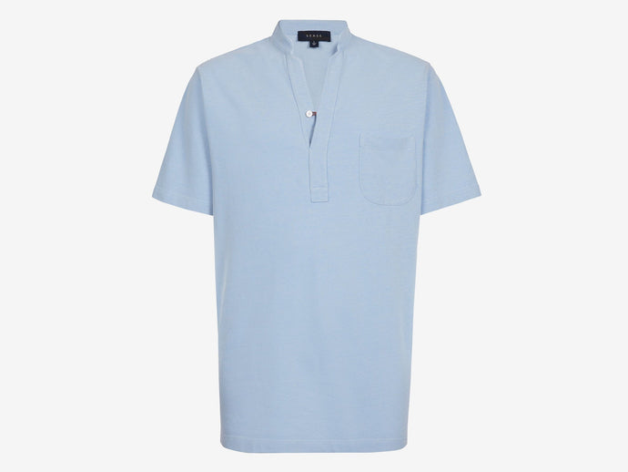 Fish Tail Short Cotton Shirt - Sky Blue