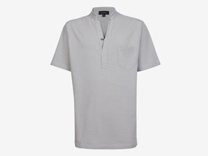 Fish Tail Short Cotton Chambray Polo Shirt - Lead Grey