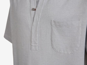 Fish Tail Short Cotton Chambray Polo Shirt - Lead Grey