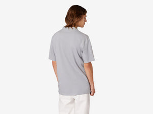 Fish Tail Short Cotton Chambray Polo Shirt - Lead Grey