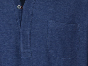 Fish Tail Short Cotton Piqué Short Sleeve Henley Shirt - Mid Blue