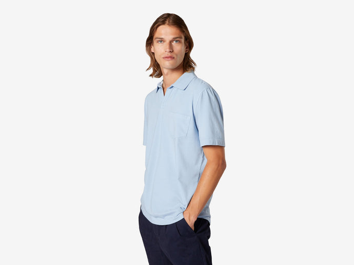 T-Shirt Crew Cotton Jersey Garment Dyed Polo T Shirt - Sky Blue