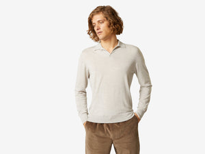 Lasca Super Fine Virgin Wool Polo Sweater - Pearl Grey