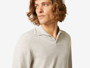 Lasca Super Fine Virgin Wool Polo Sweater - Pearl Grey